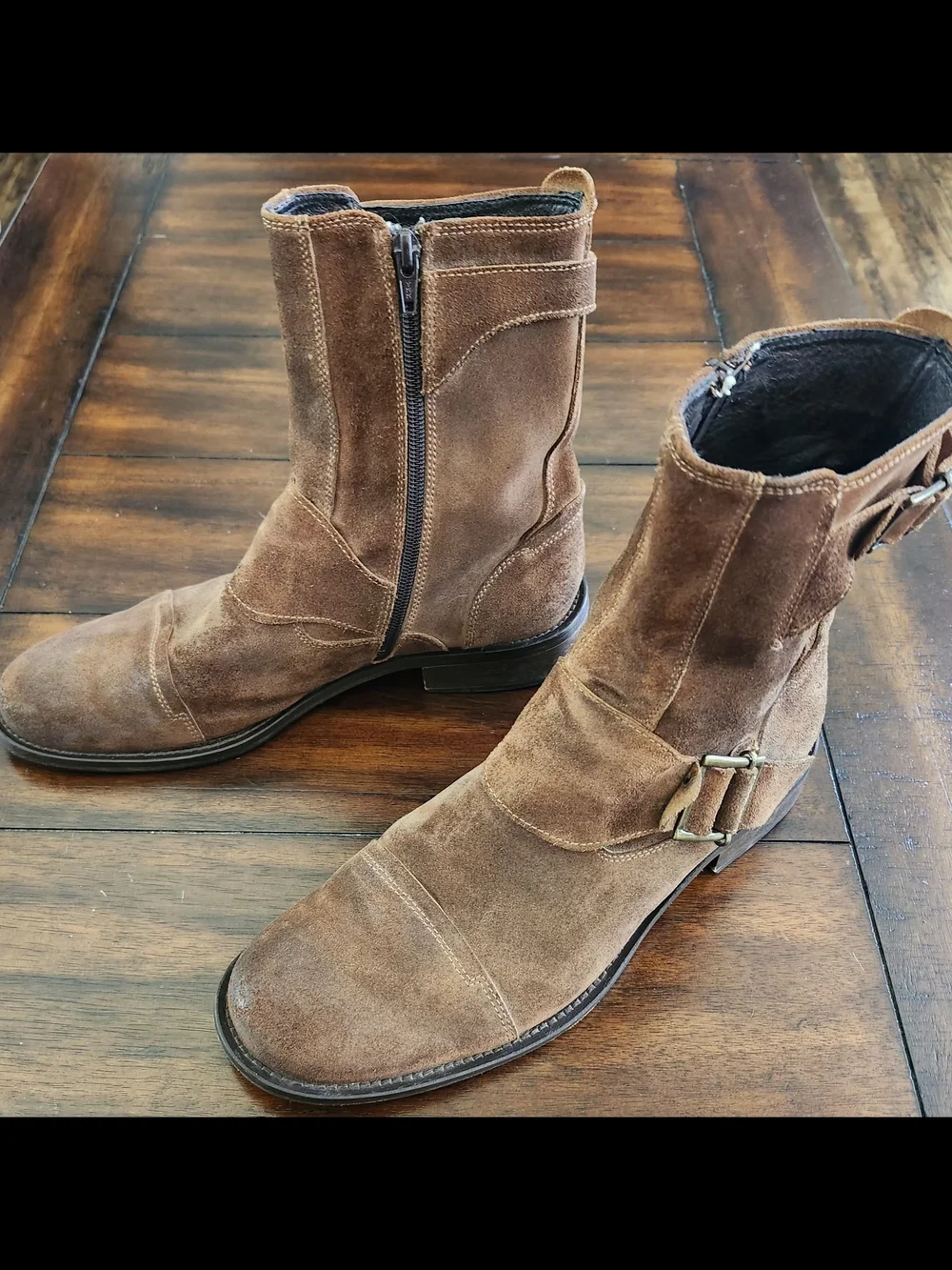 Steve Madden Men's Brown Suede Zip & Buckle Ankle Boots
